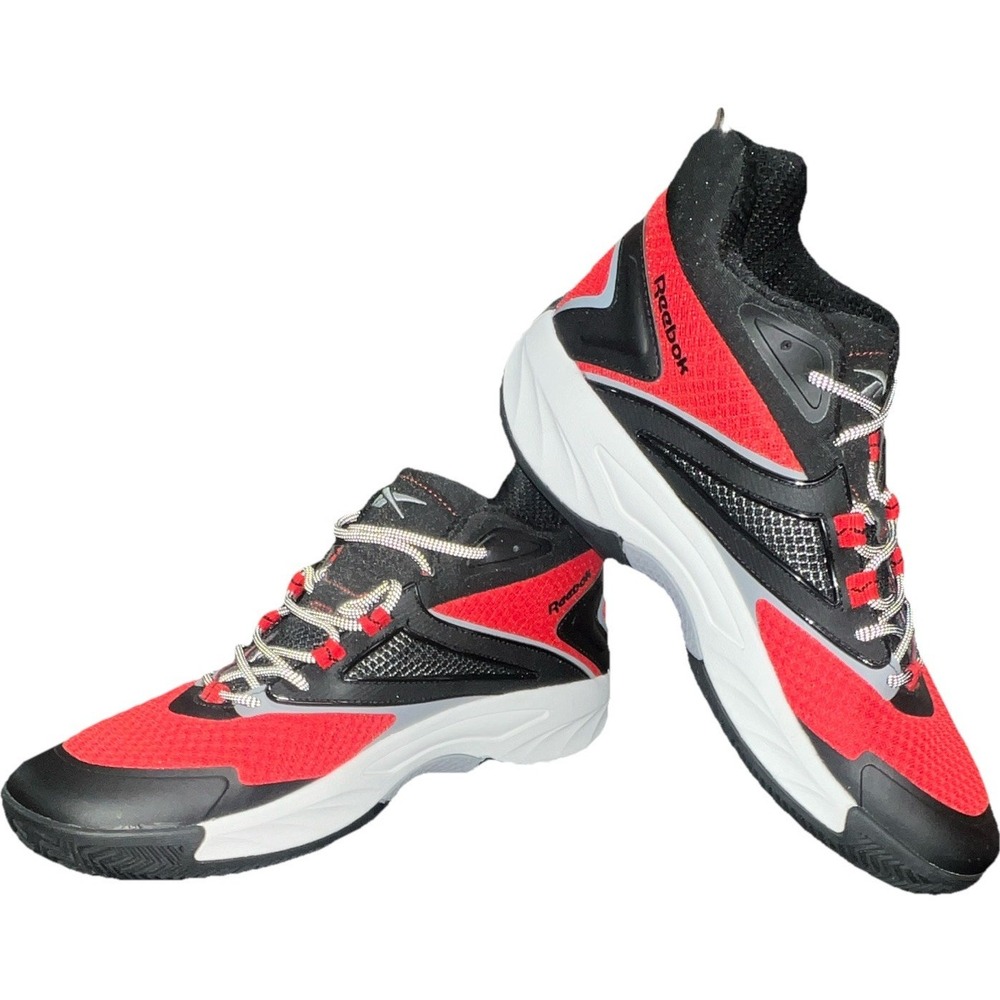 24N23/Reebok Red Black Gray White Low Top Men's Lace-Up Athletic Sneakers